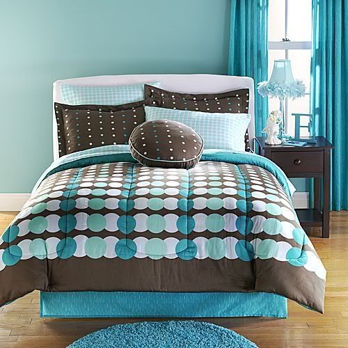 Full Aqua Teal Brown Girls Comforter Set New Bedding 9p